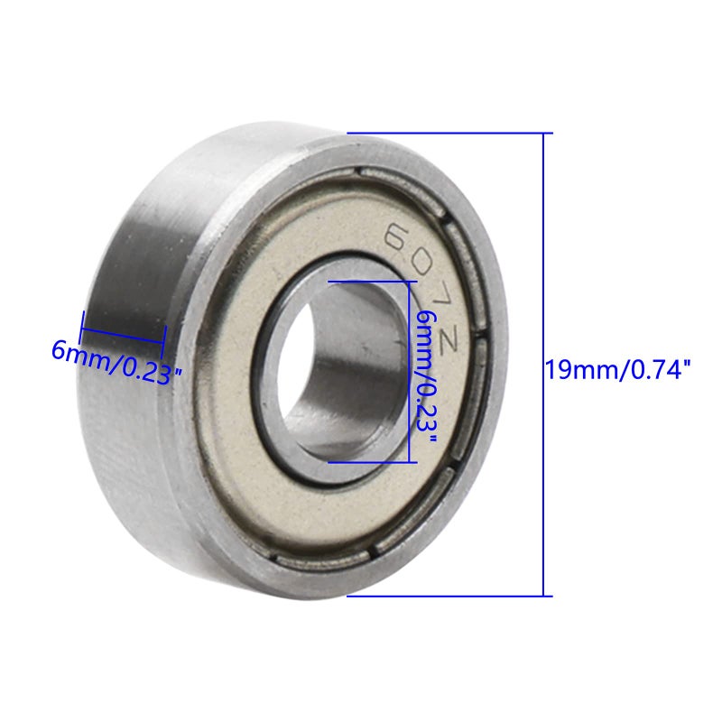 JIUWU 7x19x6mm Skateboard Bearings Steel Miniature Deep Groove Ball Bearing 607ZZ 607Z 80017 Pack of 10 - Image 2